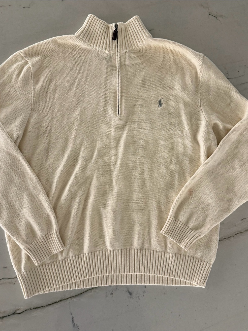 Polo Ralph Lauren Estate Rib Quarter Zip Pullover Sweater Cotton Cream 2XL White